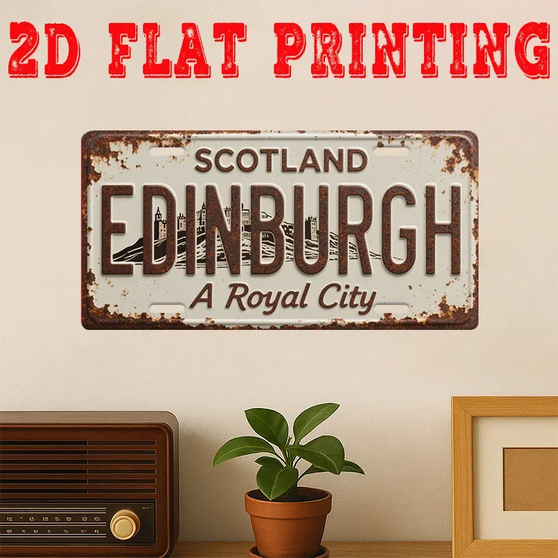 Edinburgh Scotland A Royal City 2D Flat Printing License Plate Style Metal Tin Sign, Historic Scottish Capital Themed Decorative