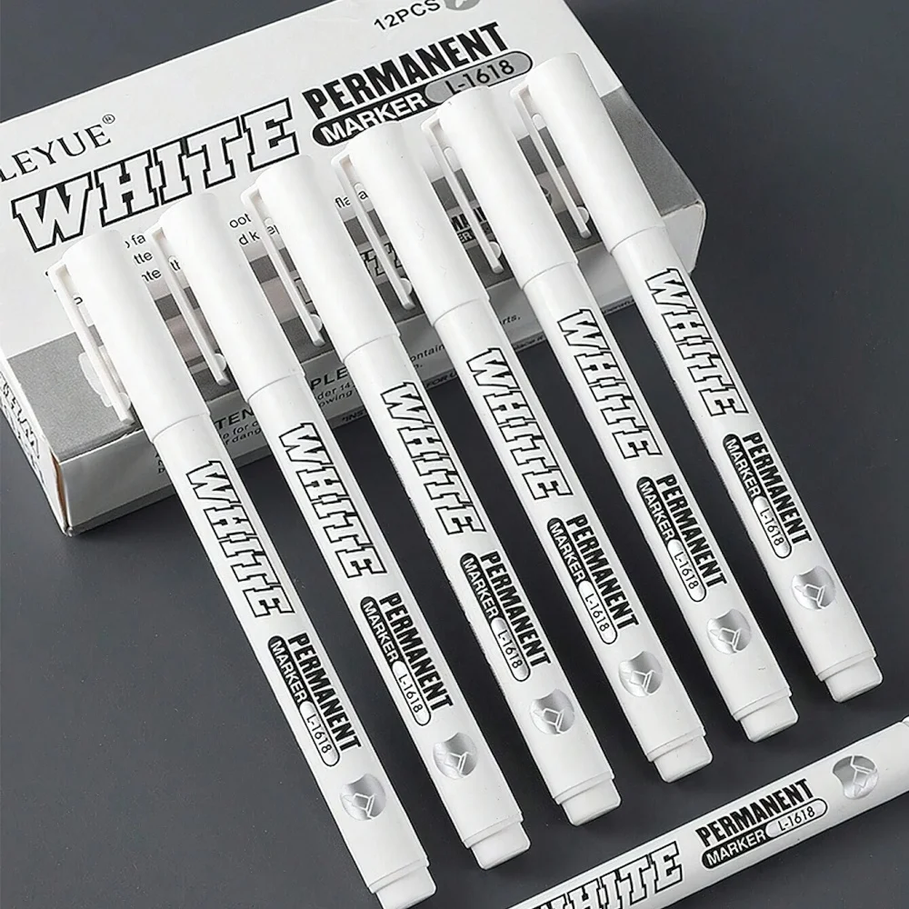 1/3/6/12pcs White Permanent Markers Fine Tip Waterproof Quick-Dry Ink Pens Suitable For Glass Cups Windows Tire Painting A7872