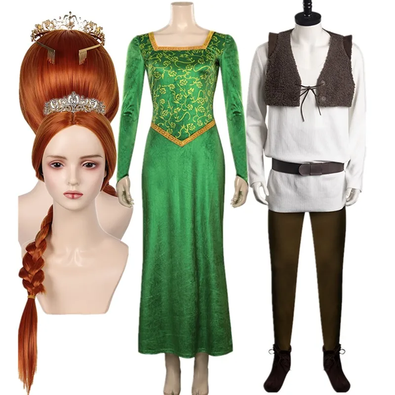 Green Ogre Cosplay Fiona Costume Fantasia Princess Dress Headband Anime Monster Disguise Outfits Halloween Carnival Party Suit