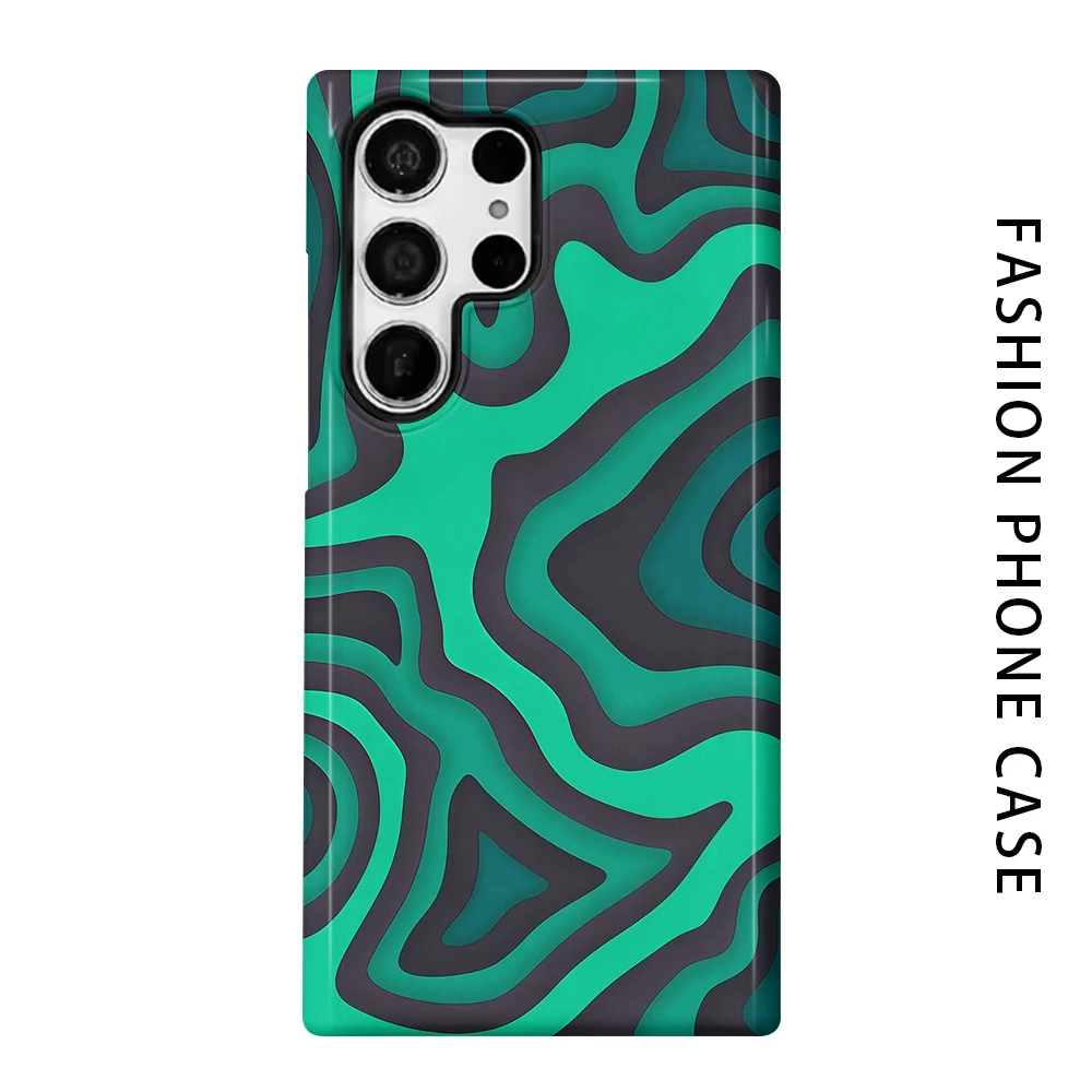 Teal Topographic Art Phone Case for For Samsung Galaxy S26 S25 S24 S23 S20 FE A56 A36 Ultra Glossy HD Hard Cover Film Shell