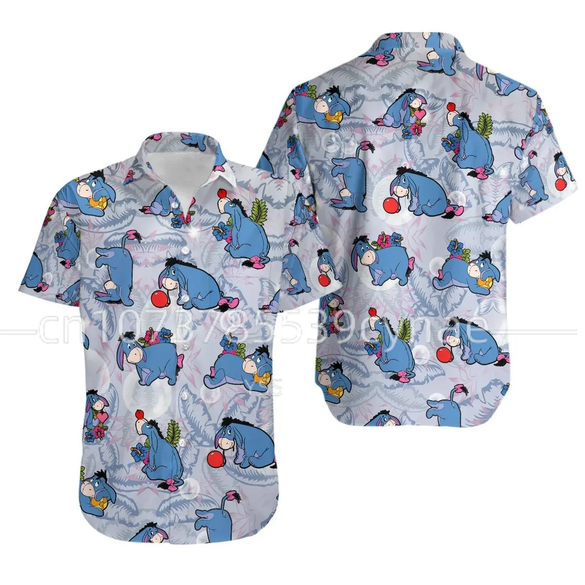 2023 New Eeyore Donkey Floral Disney Hawaiian Summer Print Hawaiian Graphic Print Short Sleeve Hawaiian Casual Shirt Men T-shirt