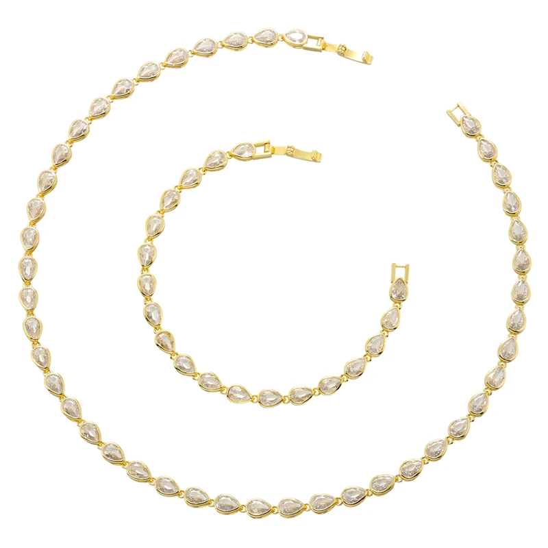 ZHUKOU heart cz stones necklaces for women heart women bracelets water drop necklaces for lady Summer Jewelry wholesale VL311