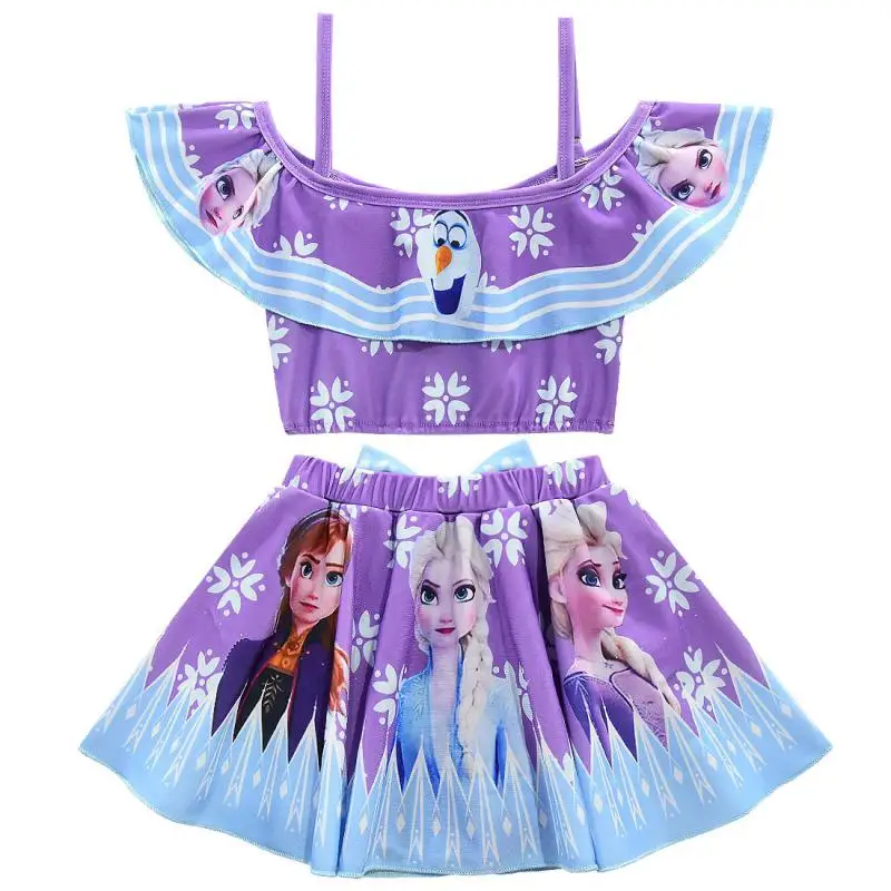 Frozen Elsa And Anna Princess Children\'s  Disney Kids girl\'s  set one shoulder length ice and snow cartoon swimsuit