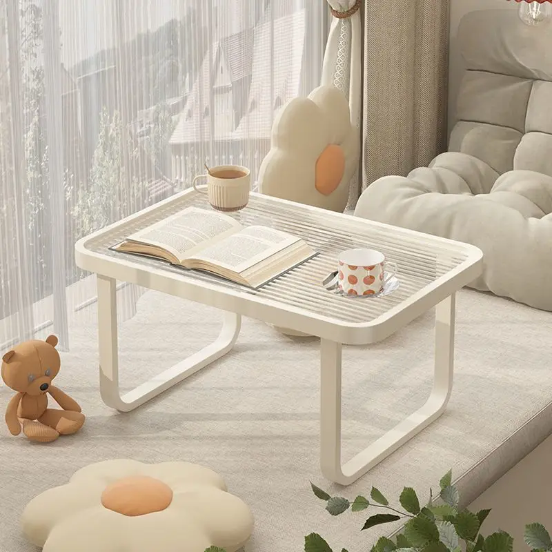 *a forMinimalist Creamy Glass Window Sill Table, Bedroom Tatami Square Low Coffee Table for Home*