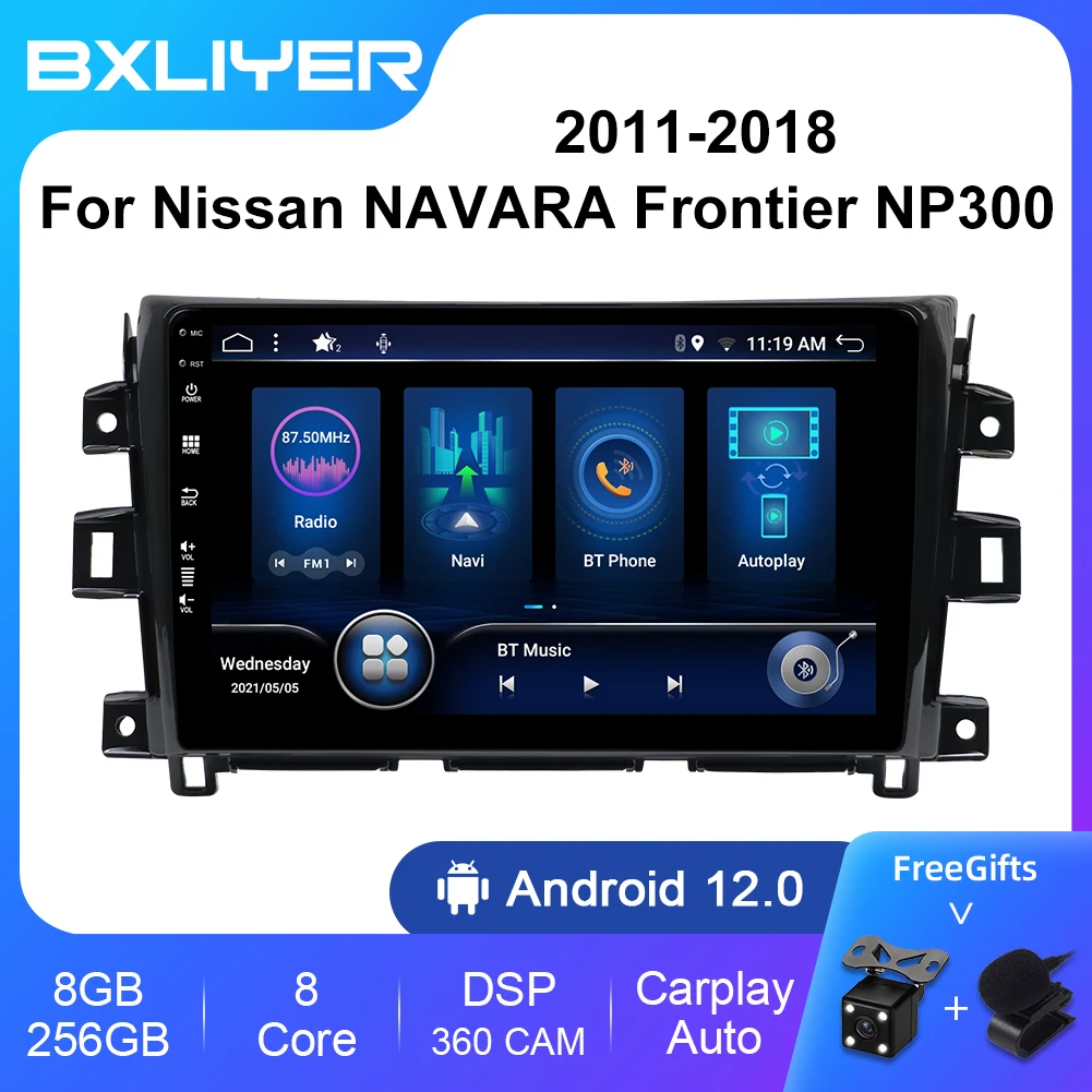 Rádio do carro para Nissan NAVARA Frontier NP300 2011-2018, Android 12 Stereo, leitor de vídeo multimídia, GPS, 360 Camera Audio