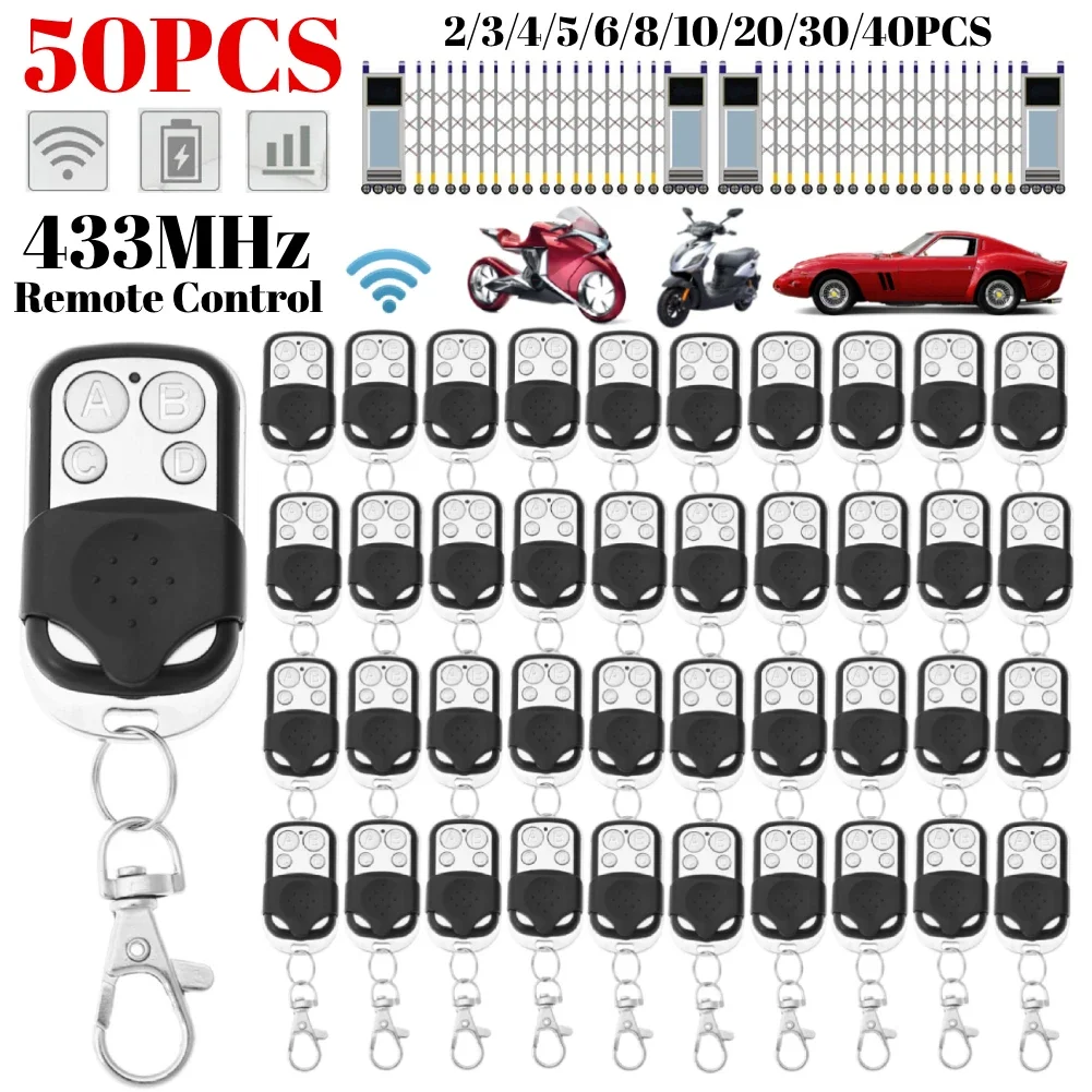 2-50pcs Remote Control Universal Garage Remote 4 Buttons Duplicator Controller 433MHz Replacement Wireless Car Keys for Garage