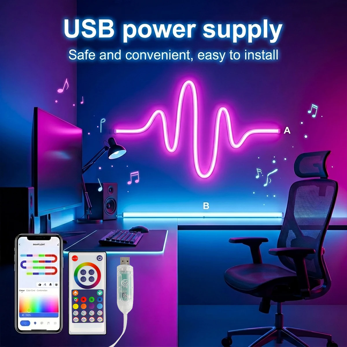 

WiFi LED Strip Light Work with Alexa Music Sync Remote Control RGBIC DC5V Flexible Tape Lights for Christmas Bedroom Decor Lamp