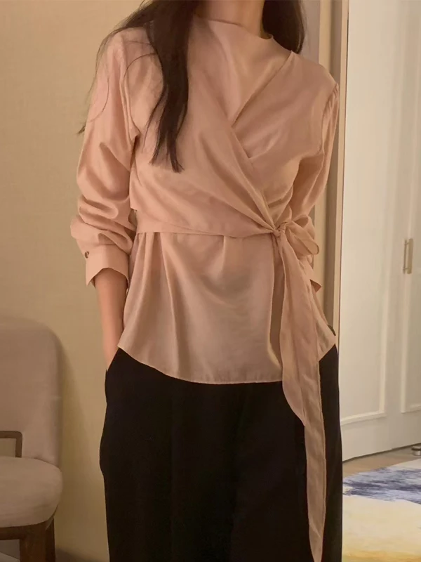 Camicetta da donna lunga dimagrante Sve irt con colletto design coreano Sle vita stretta autunno nuova Faion Ele Lady
