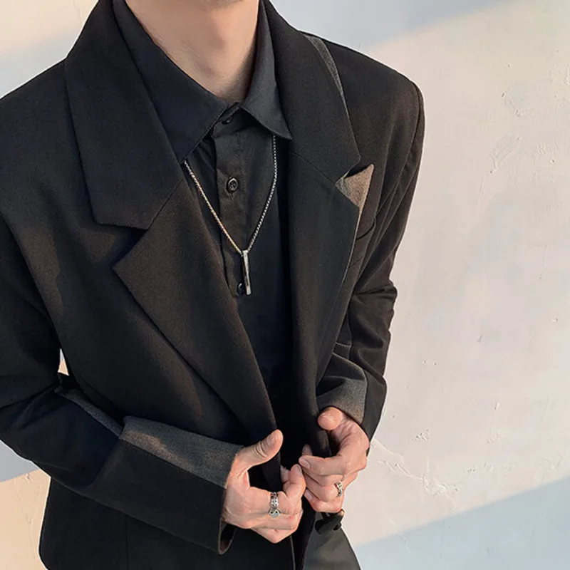 WTHT แฟชั่นผู้ชายปลอม 2 ชิ้น Destruction Blazer เสื้ออินเทรนด์สบายๆแขนยาวเปิดลงปกเสื้อแจ็คเก็ตชาย 2A0425