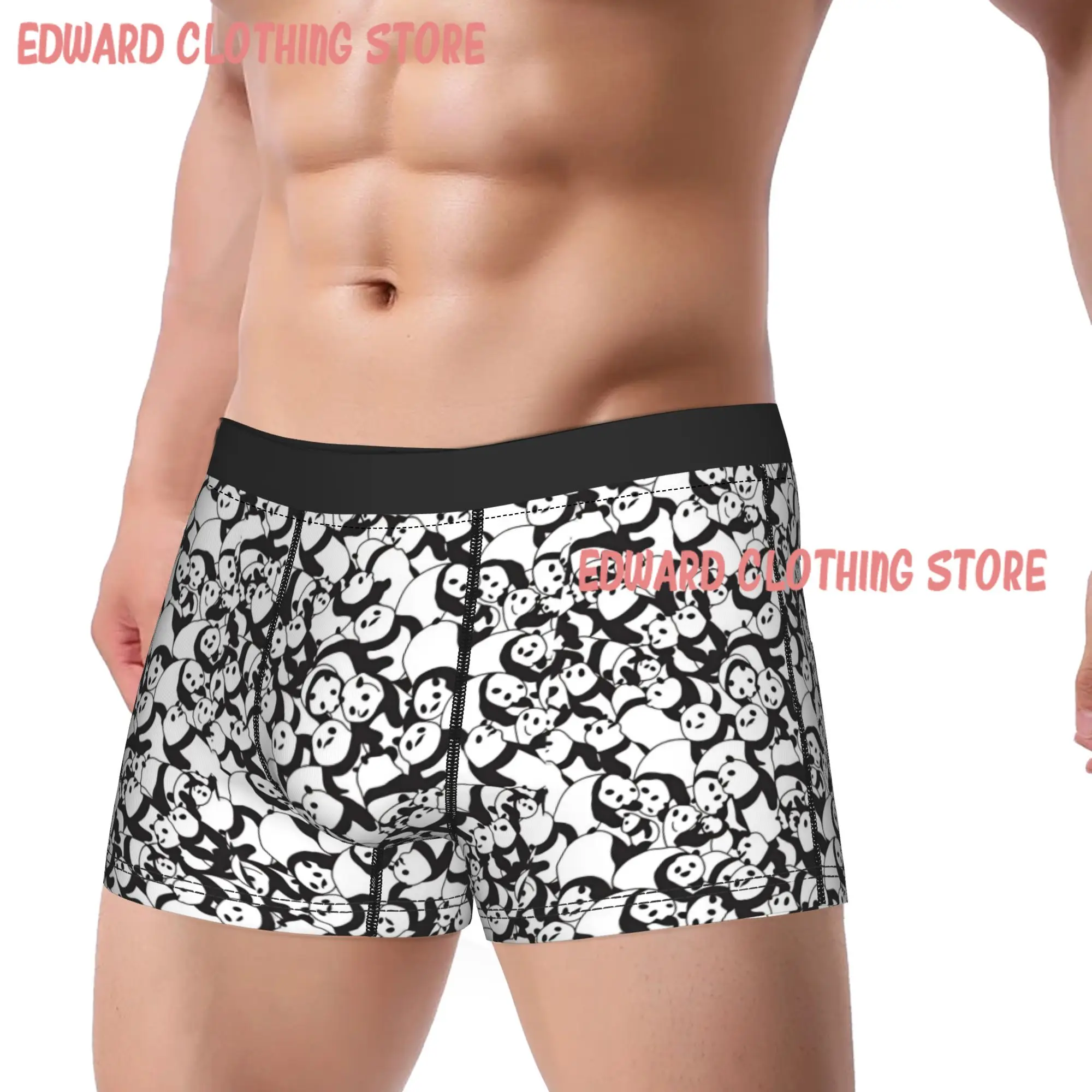 Creative Overlapping Panda Silhouette Black White Seamless Pattern Underwear  Men Shorts Briefs Soft Trend Boxer Shorts Quality