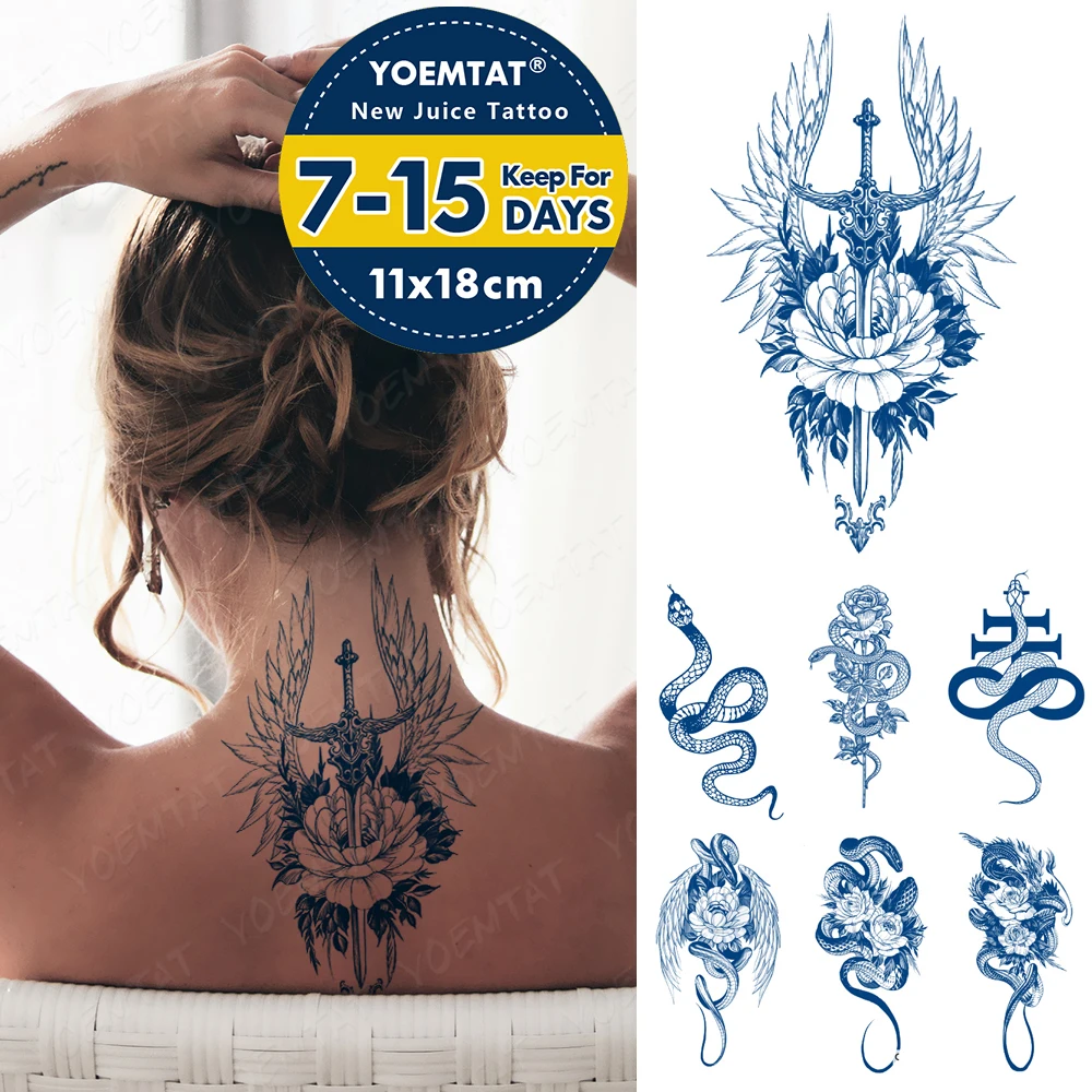 Semi-Permanent Waterproof Temporary Tattoo Stickers Sword Rose Wings Knight Juice Lasting Ink Genipin Herbal Fake Leg Arm Tatoo