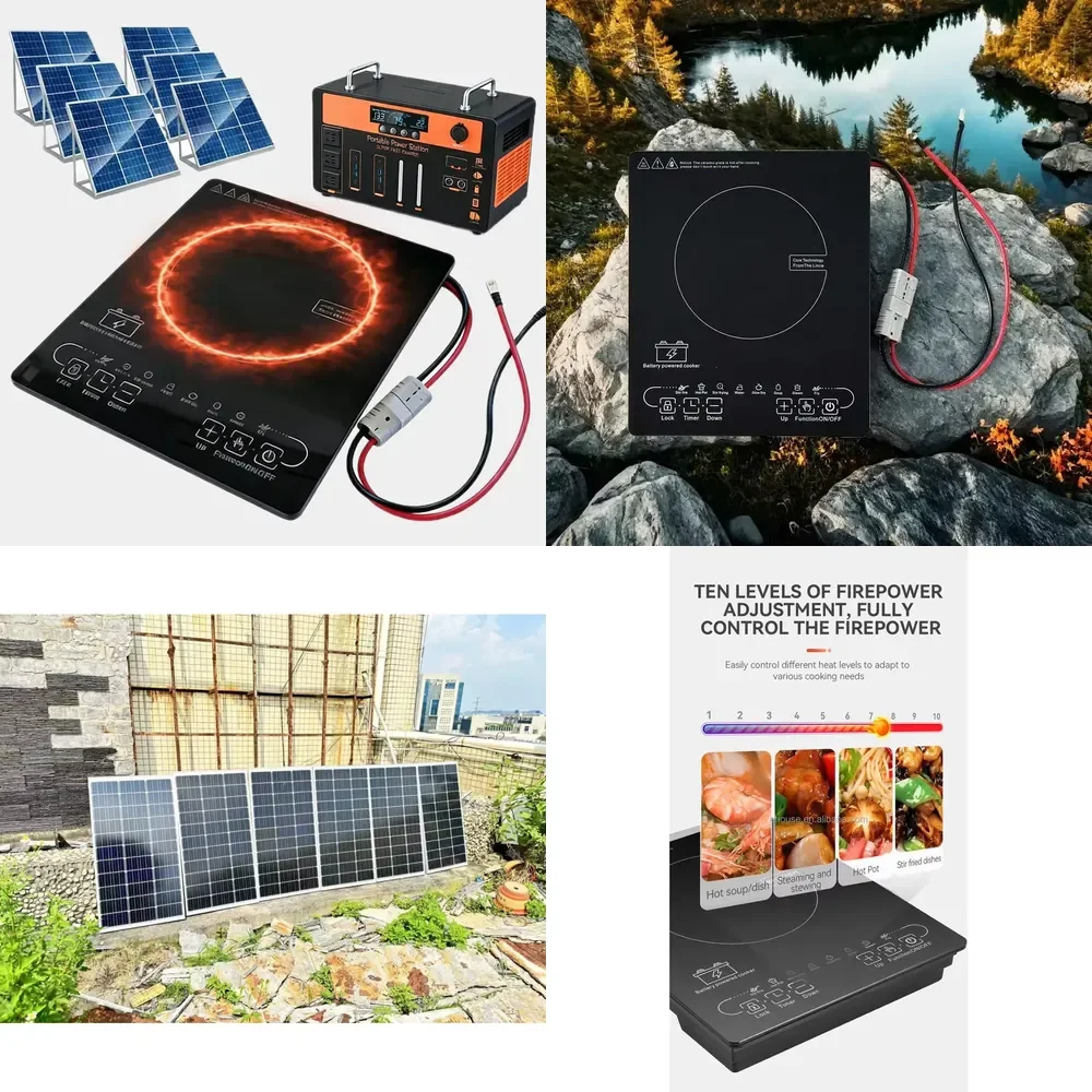 Single 24V/48V Solar DC Induction Stove Battery-Powered Drop-In Desktop Design for Car Hotel Use-1000W 1500W Microlite Panel