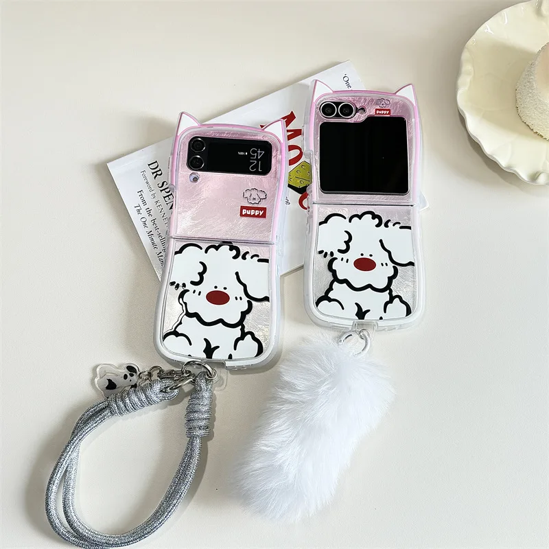 

Cartoon Puppy Cute Cat Ear Phone Case for Samsung Galaxy ZFlip3 ZFlip4 ZFlip5 ZFlip6 Hard PC Back Cover for Z Flip 6 Case Shell