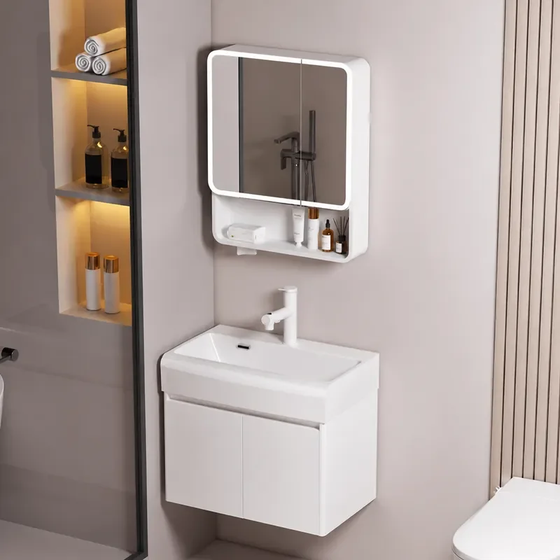 Small Apartment Curved Bathroom Cabinet Deepened Wash Basin Space Saving Honeycomb Aluminum Vanity Combined Toilet Sink Unit