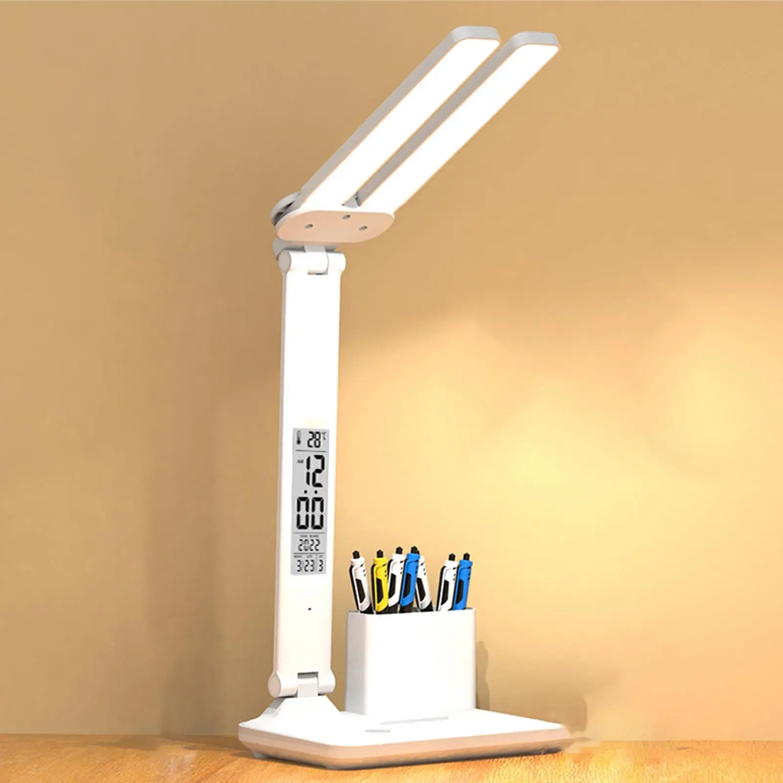 Lampada da tavolo a LED con orologio, data, temperatura con portapenne illuminazione lampada da tavolo con luce da tavolo per leggere la casa ragazze ragazzi