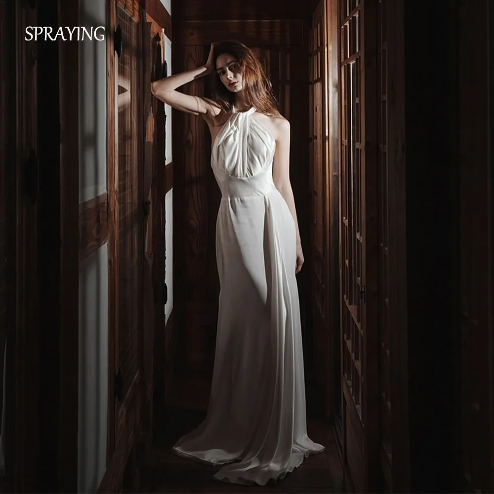 

SPRAYING Elegant Mermaid Satin Ivory Wedding Dress Halter Sleeveless Floor Length Bridal Gowns Robe De Mariée Customized 2025