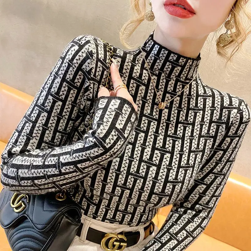 

Autumn Winter New Fashionable Half High Collar Women's Sweater Casual Slim Fit Temperament Inner Knitted Bottom Top for Women