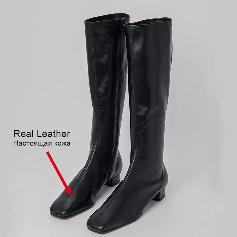 JOZHAMTA Size 33-41 Women Knee High Boots Genuine Leather Chunky Heels Shoes Woman Winter 2023 Luxury Brand Zipper Long Boots