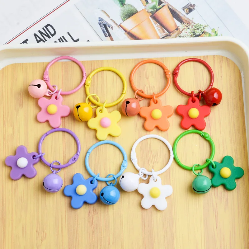 50pcs/set Colorful Flower Bell Keyring Candy-colored Key Ring Pendant Female Bag Pendant Car Key Chain Handbag Accessories