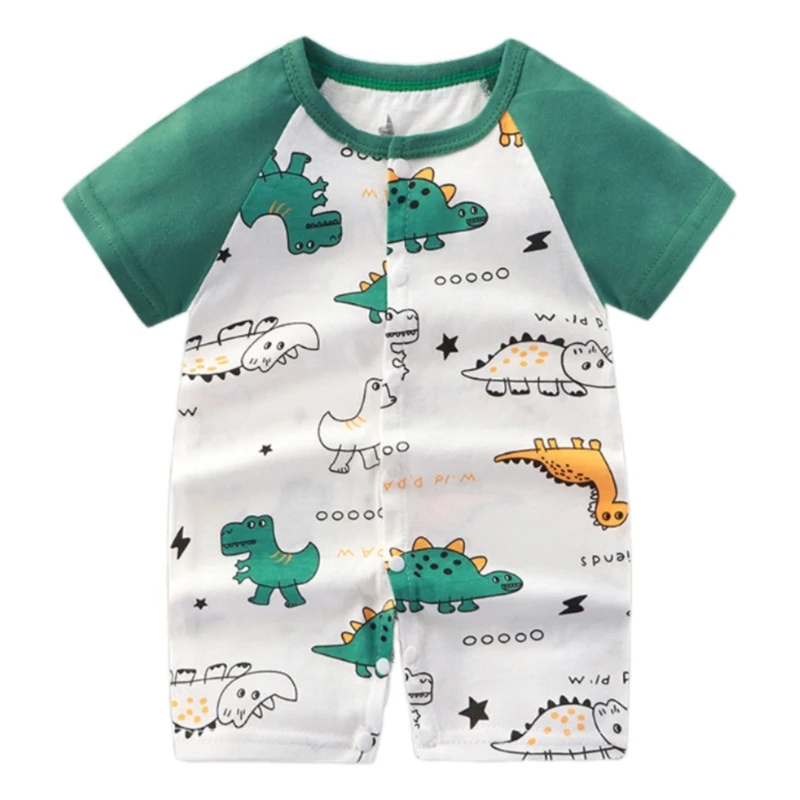 Summer Baby Clothes Short Sleeve Cotton Romper Dinosaur Design Snaps Closure Breathable Playwear For Boys Girls 425F