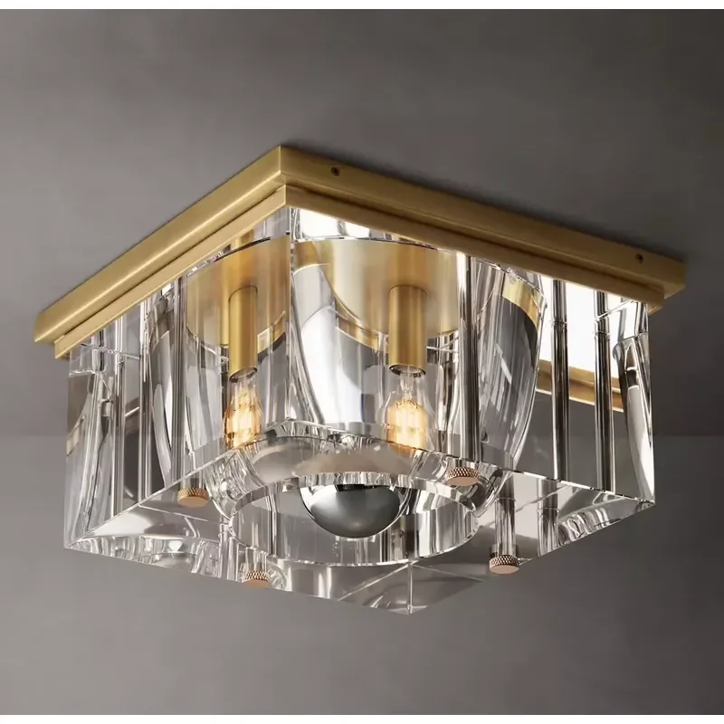 American luxury crystal square ceiling light flush installation ceiling light stairs restaurant bedroom wedding
