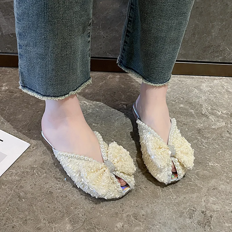 Low Slippers Women Summer Loafers Female Shoes Cover Toe Slides Fashion Soft 2025 Flat Luxury Bling Rubber PU Basic Loafers Low