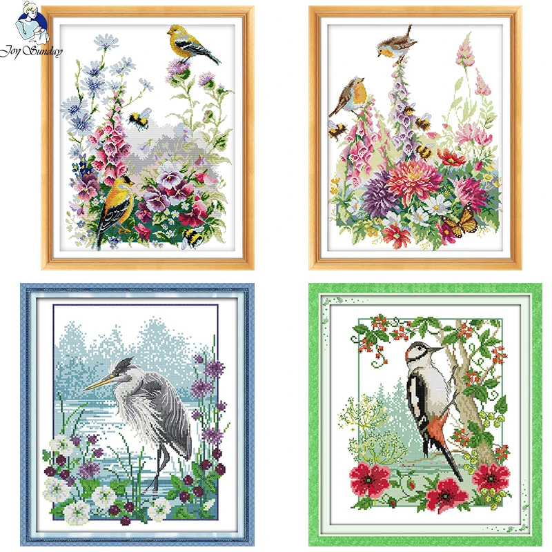 DIY Flowers and Birds Series Count Cross Stitch Kit 14CT White Cloth 11CT Printed Canvas Fabric Embroidery Set Kids Hand Crafts