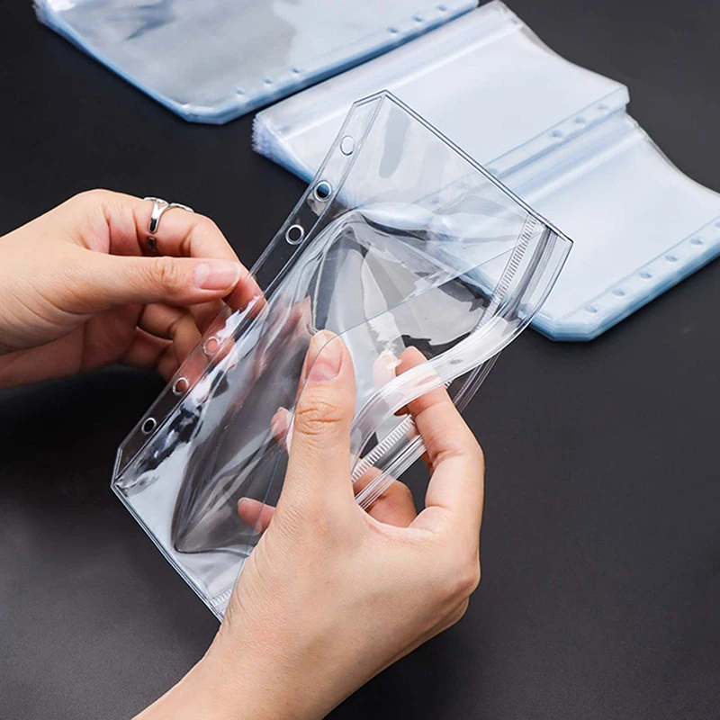 

New 6PCS A5/A6/A7 6 Holes 3-layer Double-sided Binder Pockets, Waterproof PVC Transparent Zipper Folders And Side Open Folders