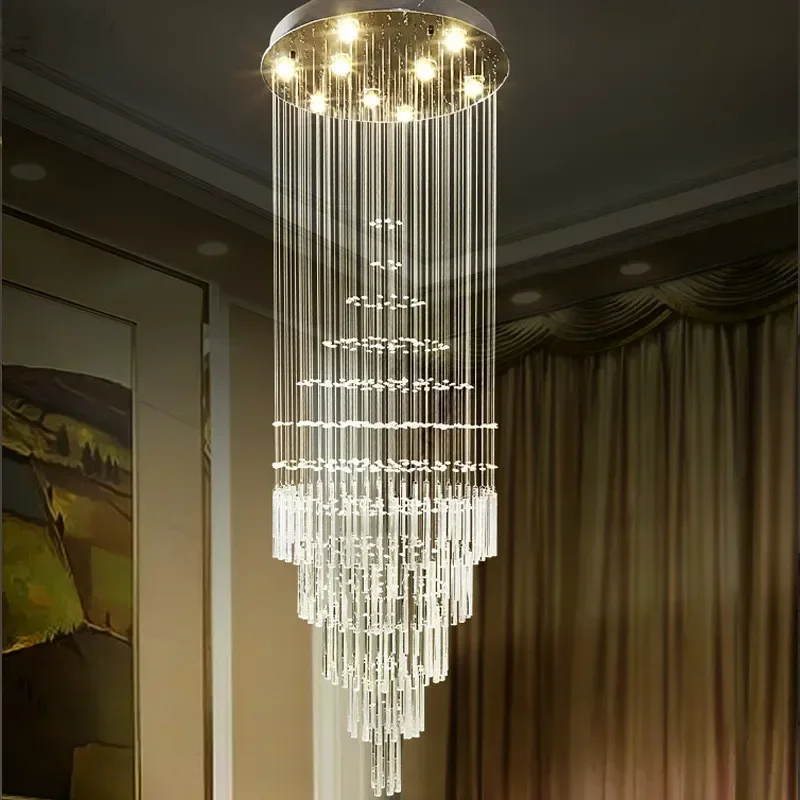

Modern LED Staircase Crystal Chandelier Hotel Restaurant K9 Crystal Lamp Villa Large Living Room Chandelier Home Lighting