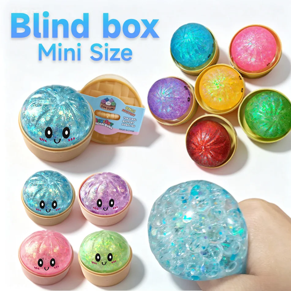

4p Mini Squishy Dumpling Realistic Bun Sensory Fidget Toys Colored Glitter Steamer Bun Decompression Ball Small Squeezable Toys