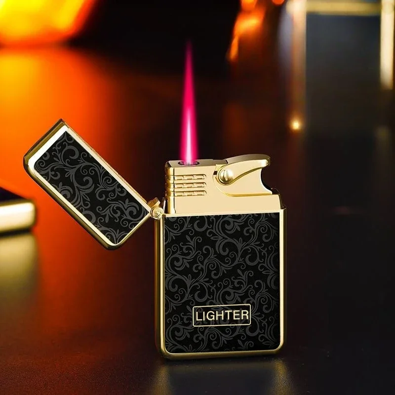 

Ultra Thin Windproof Straight Forward Red Flame Inflatable Lighter Portable Outdoor Metal Cigarette Lighter Smoking Gift