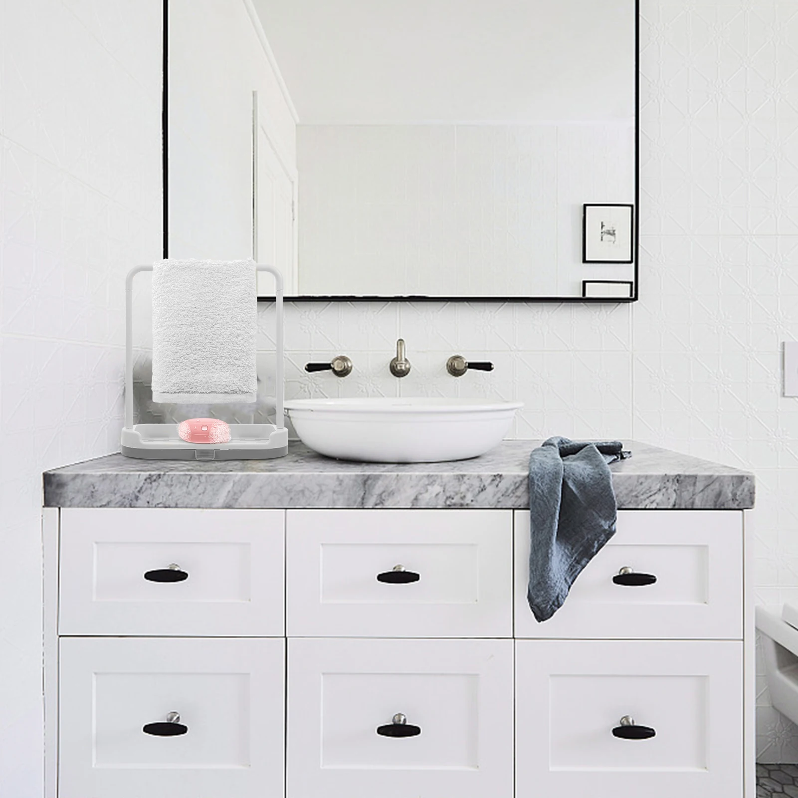 

Rag Rack Plastic Countertop Organizer With Drain Spout Slotted Plate For Dishcloth Sponge Towel Drying Stand Kitchen Gadget Grey