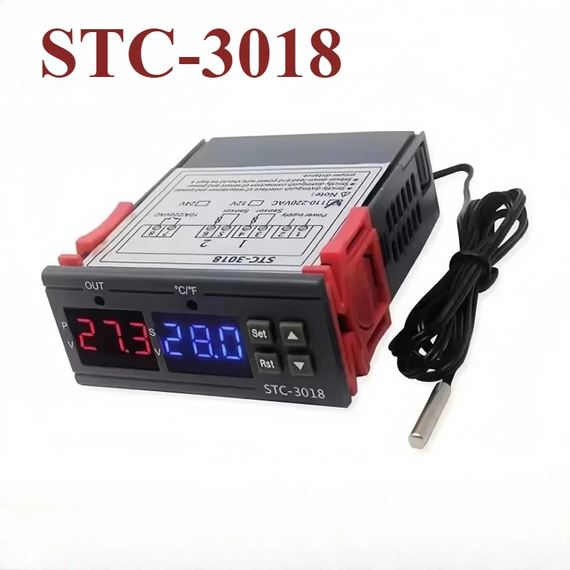 

Цифровой регулятор температуры, термостат, терморегулятор, датчик температуры, реле, нагрев, охлаждение, инкубатор 12 В, 24 В, STC-3018