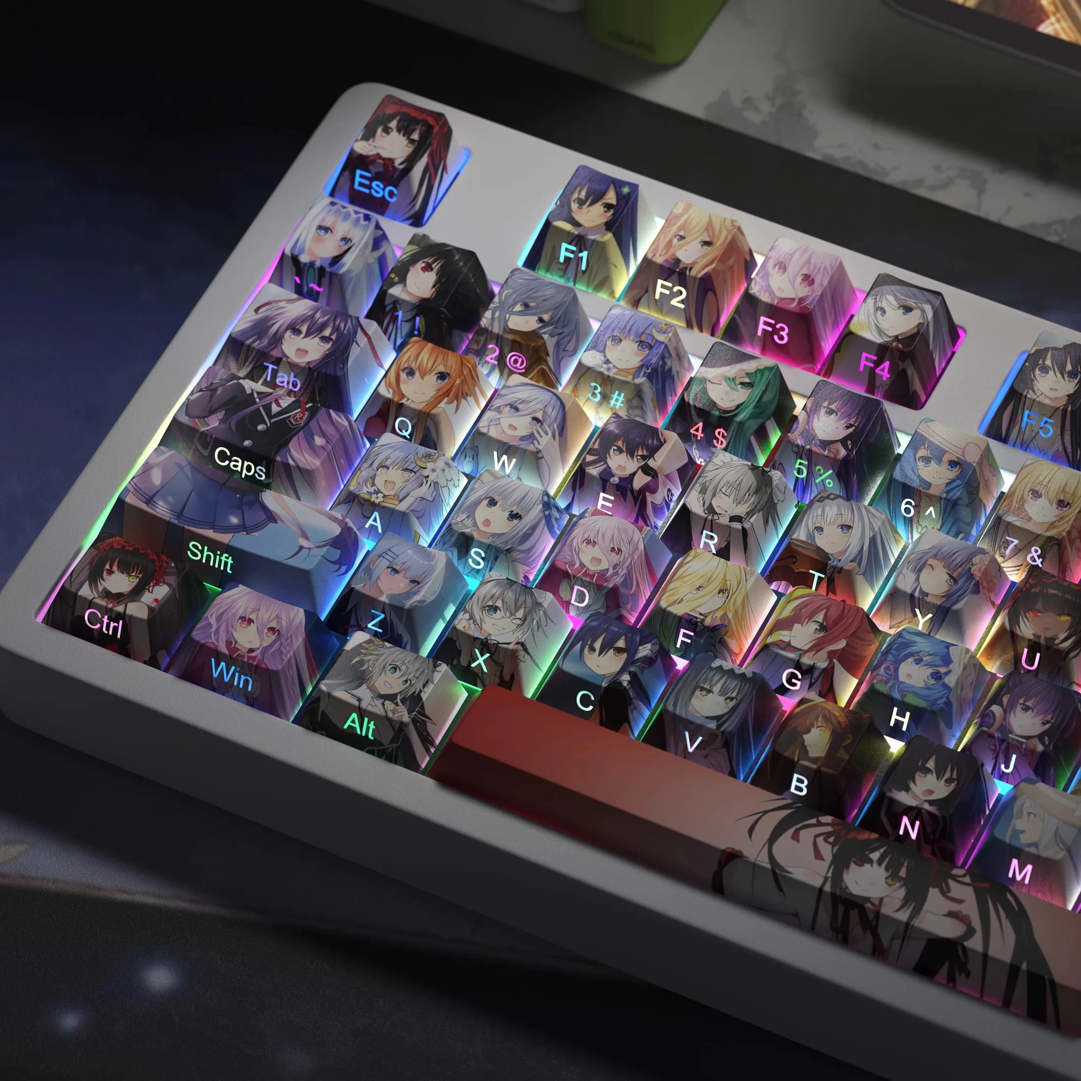 1 Set DATE A LIVE Keycaps PBT Dye Subbed Anime Cartoon Key Caps Cherry Profile Side Printed Backlit Keycap For MX Switch