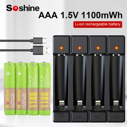 Soshine 1100mWh 1.5V AAA Li-Ion Rechargeable Battery 3A lithium Batteries and Li-ion AA AAA Smart Rechargeable Batteries Charger