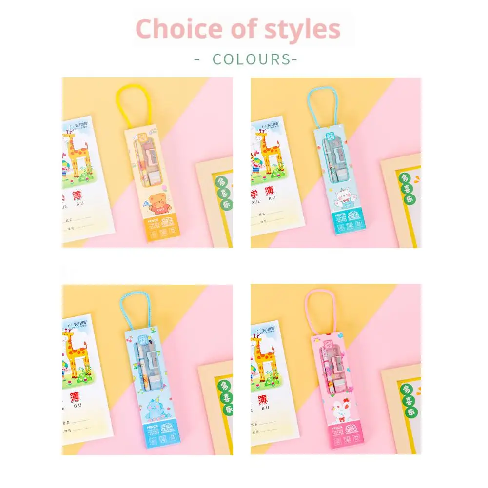 5 in 1 Cute Cartoon Pencil Set Portable Stationery Set for Kids Gift Pencil Eraser Sharpener Ruler School Supplies