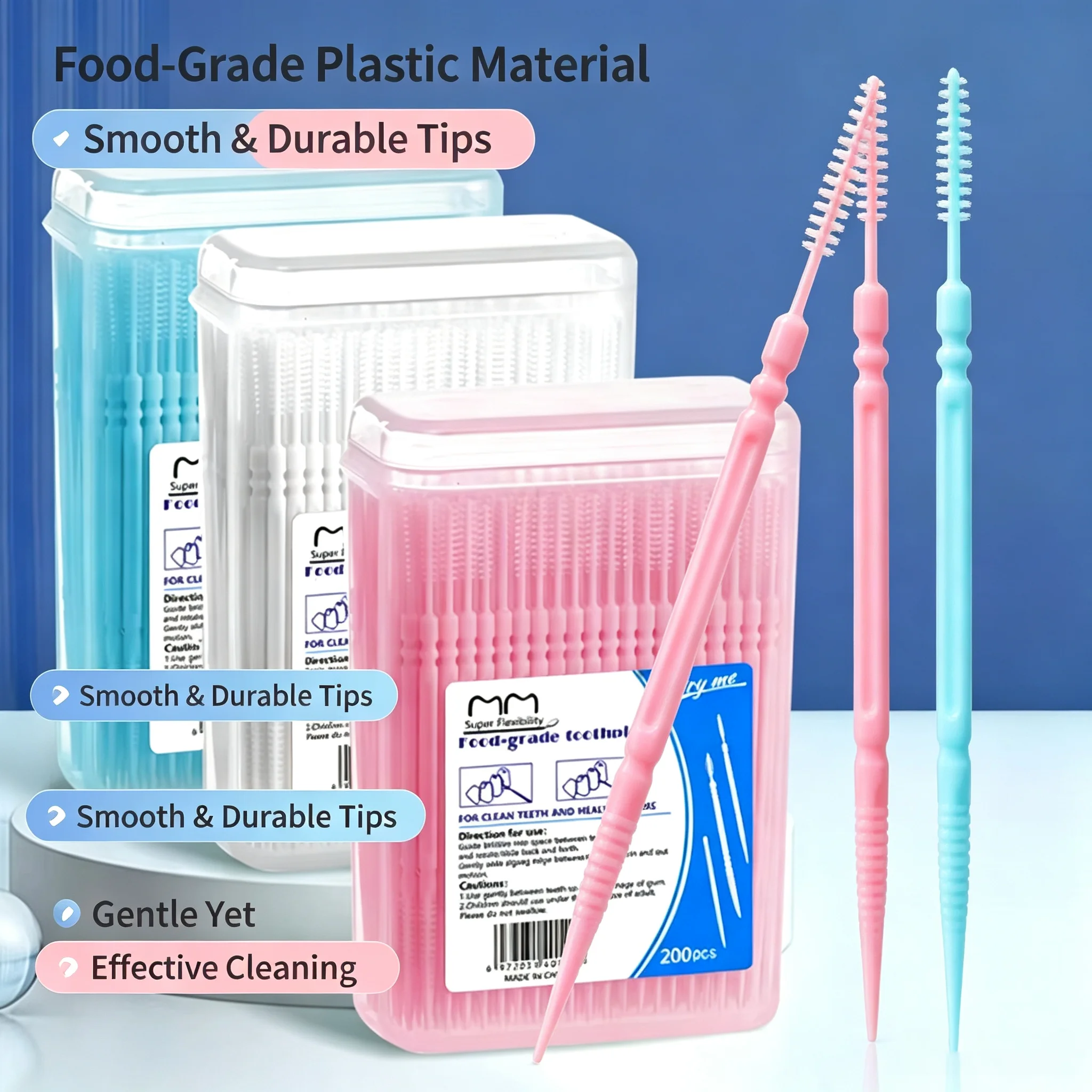 Double Headed Toothpicks 200Pcs Box Household Post Meal Interdental Cleaning Portable Gum Care