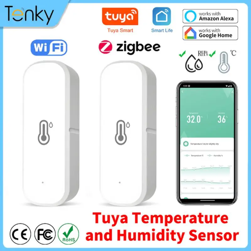 Tuya ZigBee/WiFi Smart Temperature And Humidity Sensor Battery Powered ZigBee Smart Home Security Work With Alexa Google Home