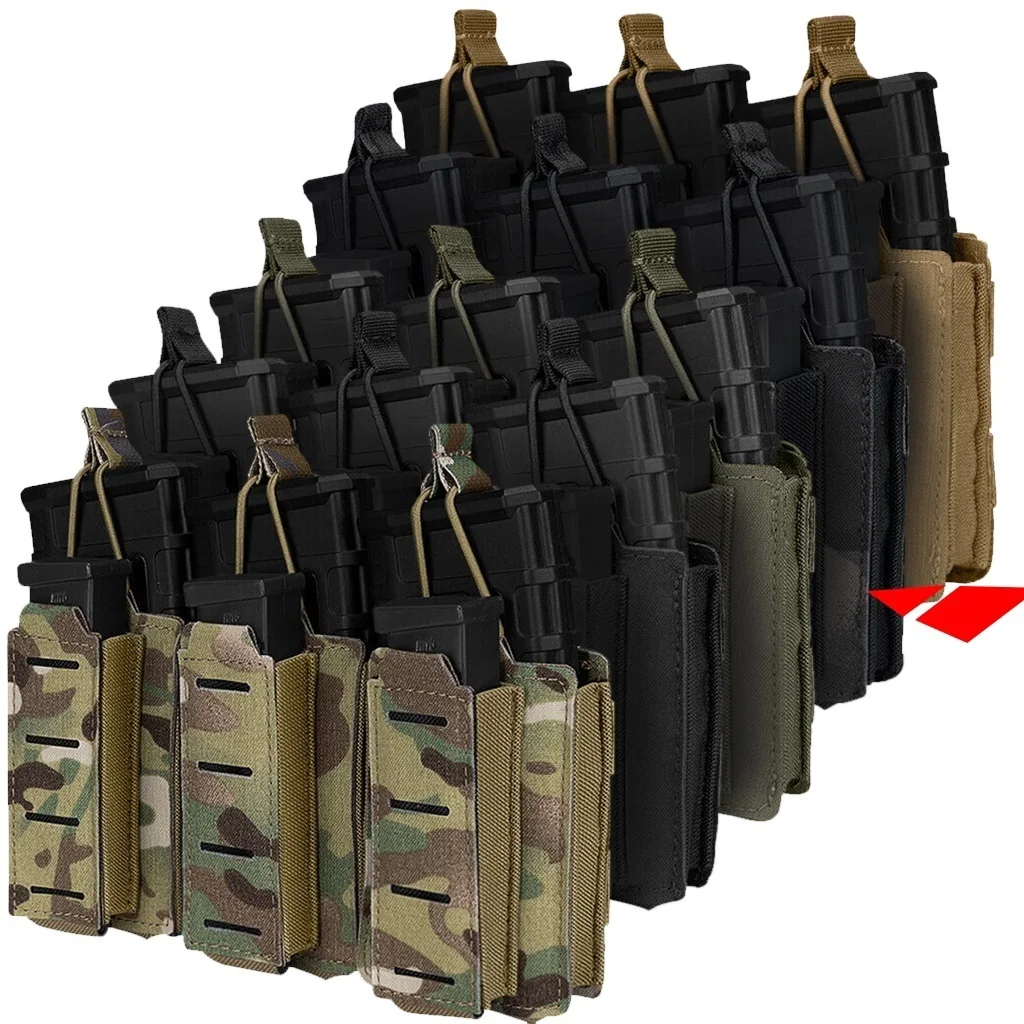 

Tactical 9mm 556 Mag Pouch, Triple Magazine MOLLE Holder Pouch, Airsoft Accessories Bag, 3* 9mm + 3* 556, Multipack