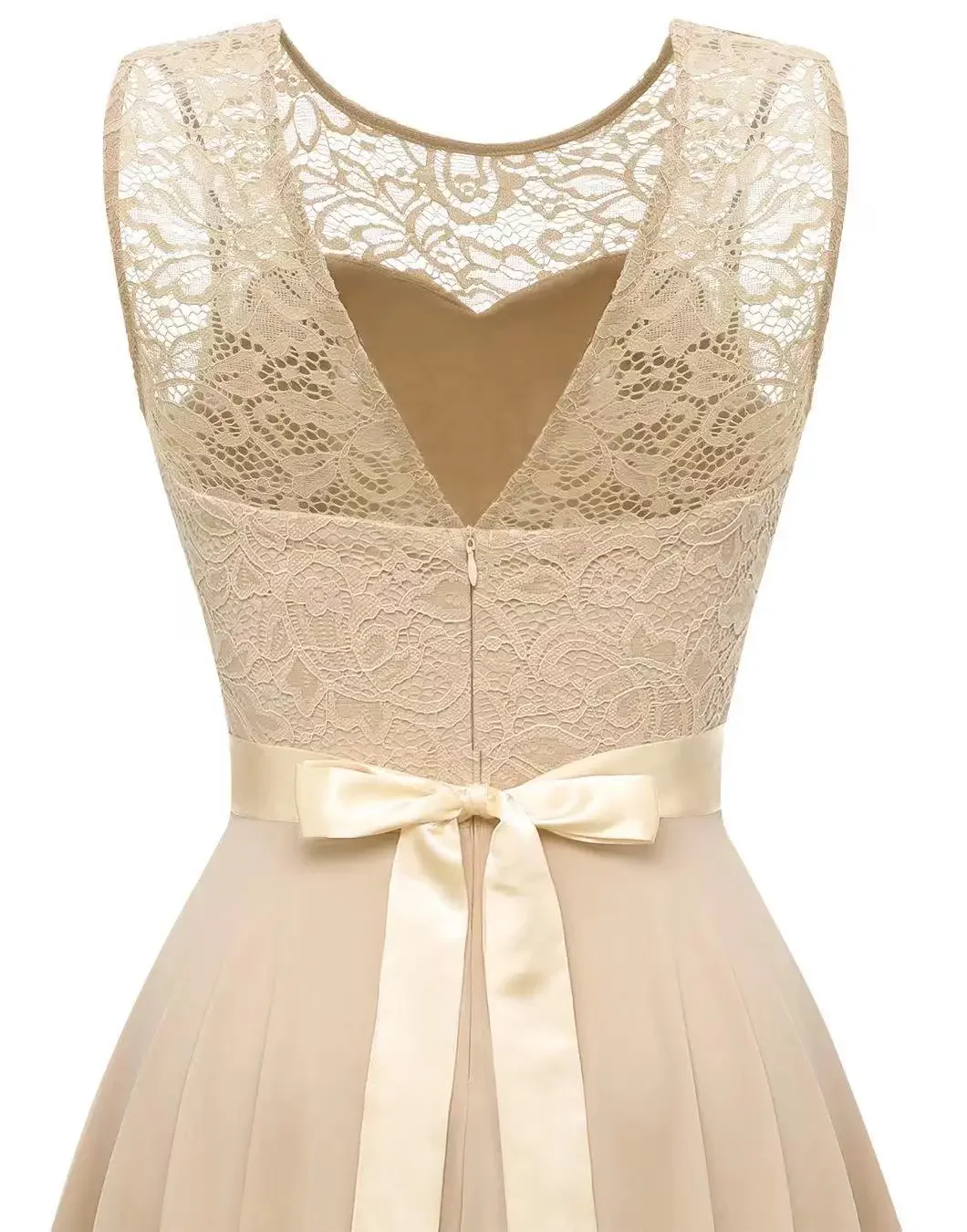 BWQ Sexy High Low Open Back Lace Splicing Swing Chiffon Party Dress
