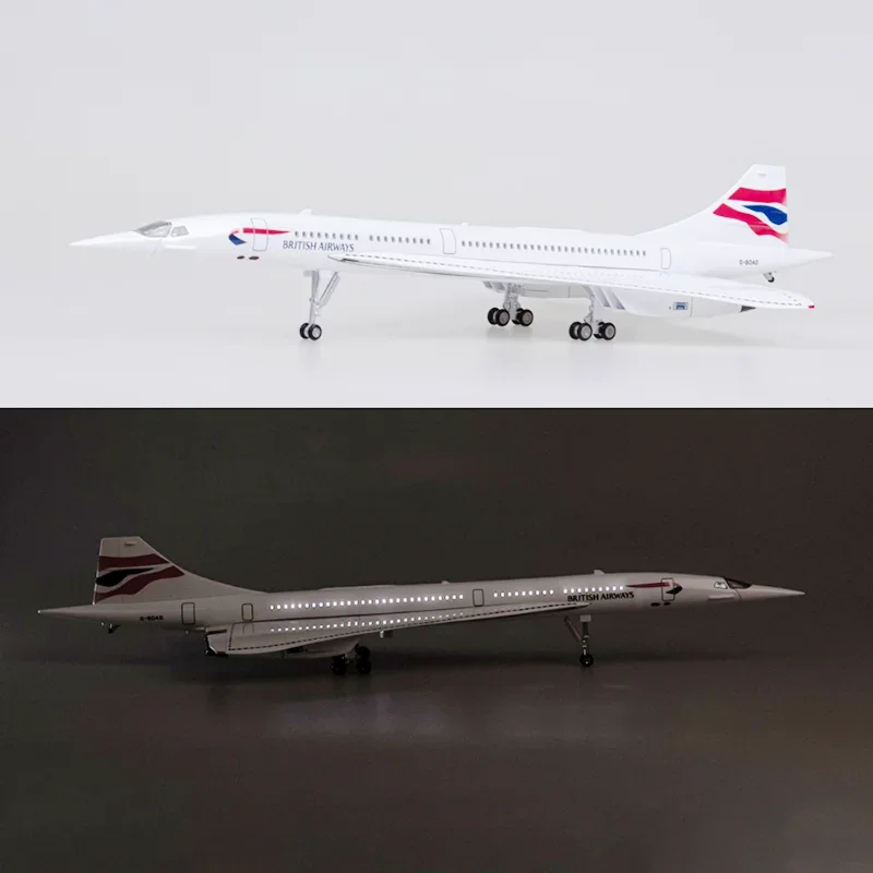 50CM 1/125 Scale Plane Concorde Air British Airways Airline Airplane Resin Aircraft with Lights Landing Gears Model Home Decor