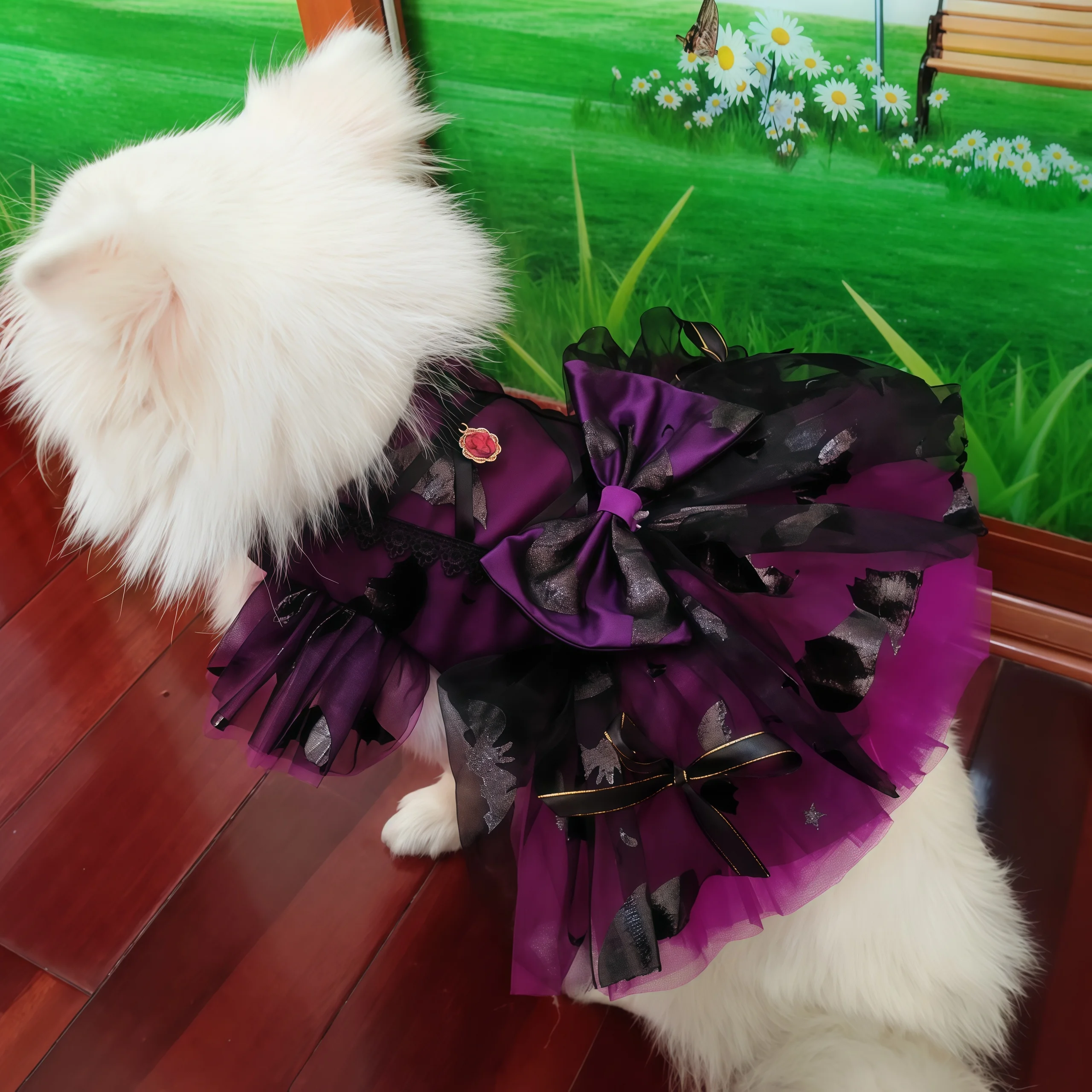 Handmade Custom Purple Pet Dog Cat Costume Witch Broom Dress up Halloween Party Magic Broom Cat Dog Costume