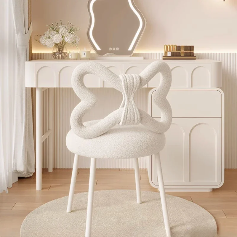 

Light Luxury Dressing Stools: Bow Tie Backrest, Vanity Chair, Creamy Round Seating, Ins Style, Vanity Stool, Dressing Chair