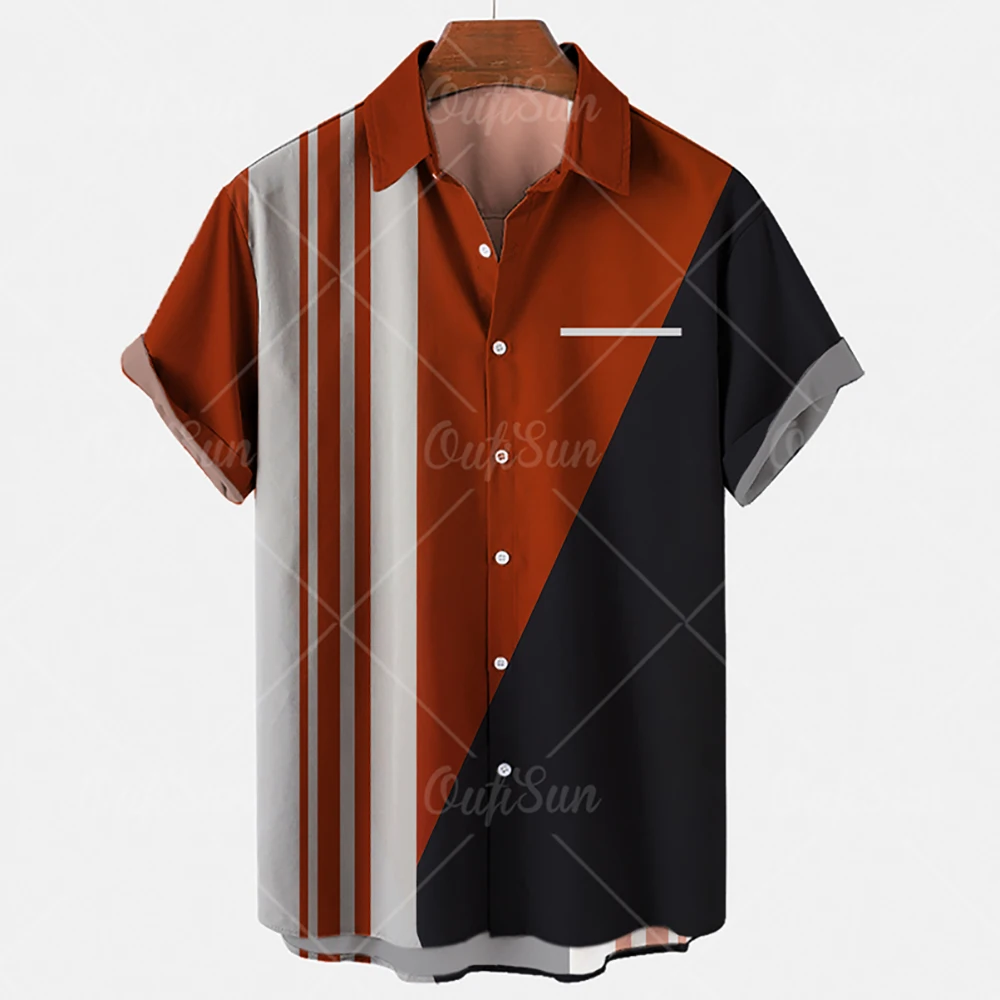 Men'S Casual Shirt Plaid Stripes Print Summer Short Sleeve Fashion Street Hawaiian  Beach Party Top Dazn Oversized