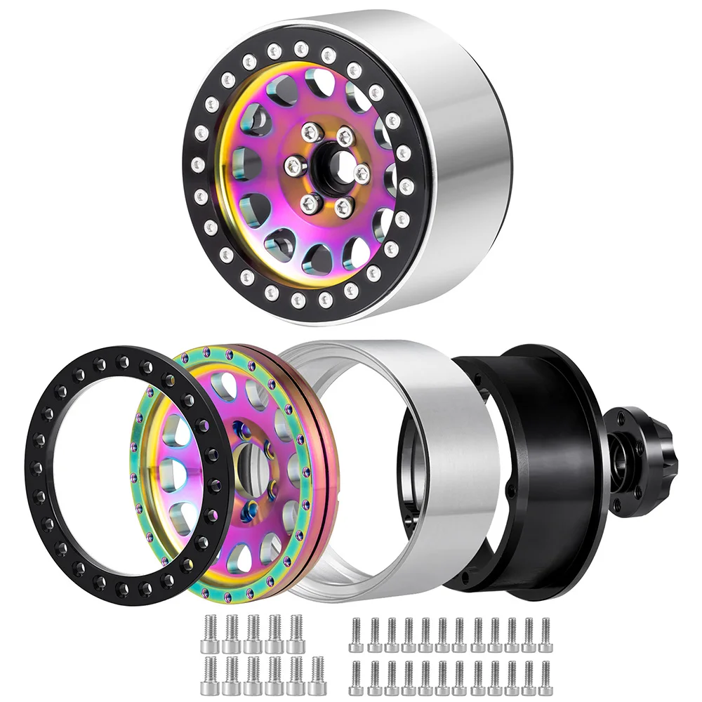 MIBIDAO Aluminum Alloy 4Pcs 2.2 Inch Beadlock Colorful Wheel Rims 35mm for Axial Wraith SCX10 TRX-4 1/10 RC Crawlers Car Parts