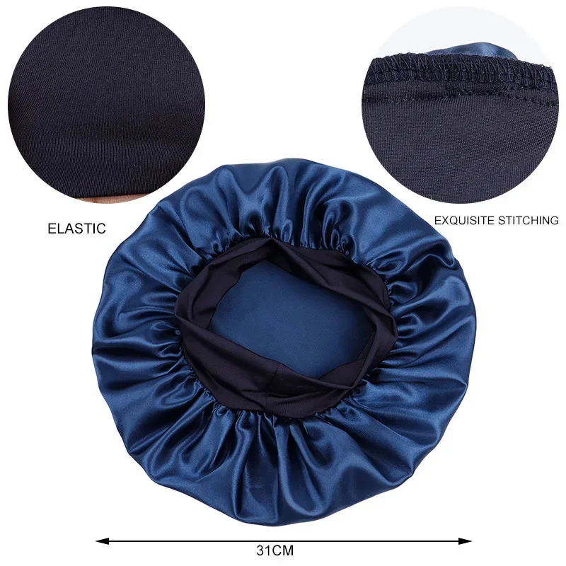 New Women\'s Satin Solid Elastic Wide-brimmed Sleeping Hat Unisex Head Wrap Elastic Band Cap Hair Care Bonnet Night Hat bonnet