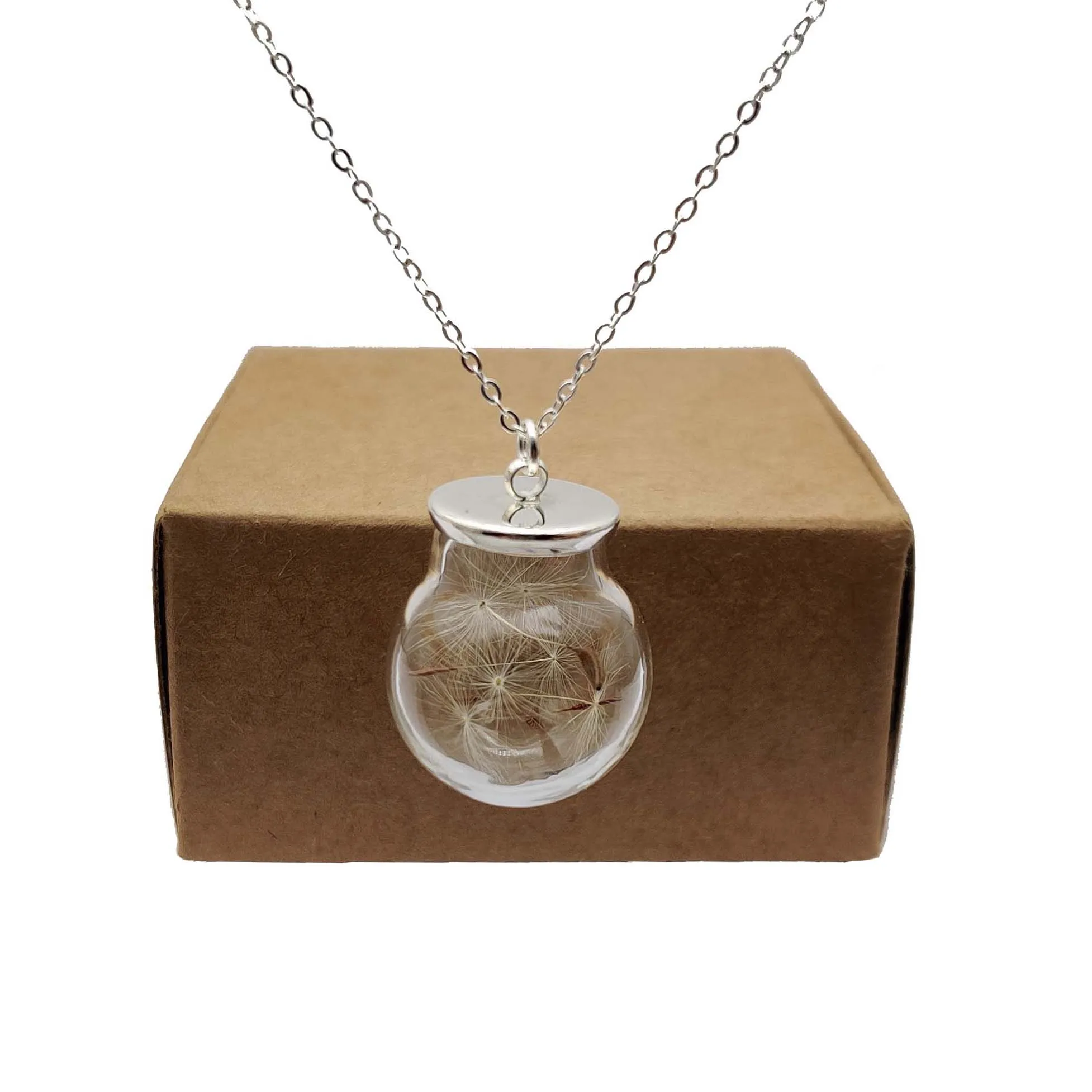 

Dandelion Make a Wish Big Glass Ball Pendant Sterling Silver Color Chain Necklace Women Choker Boho Jewelry Bohemian Handmade