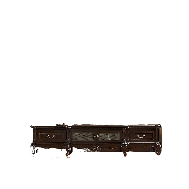 All solid wood TV cabinet living room retro American style floor cabinet coffee table combination 2.2m 2.4m engraving