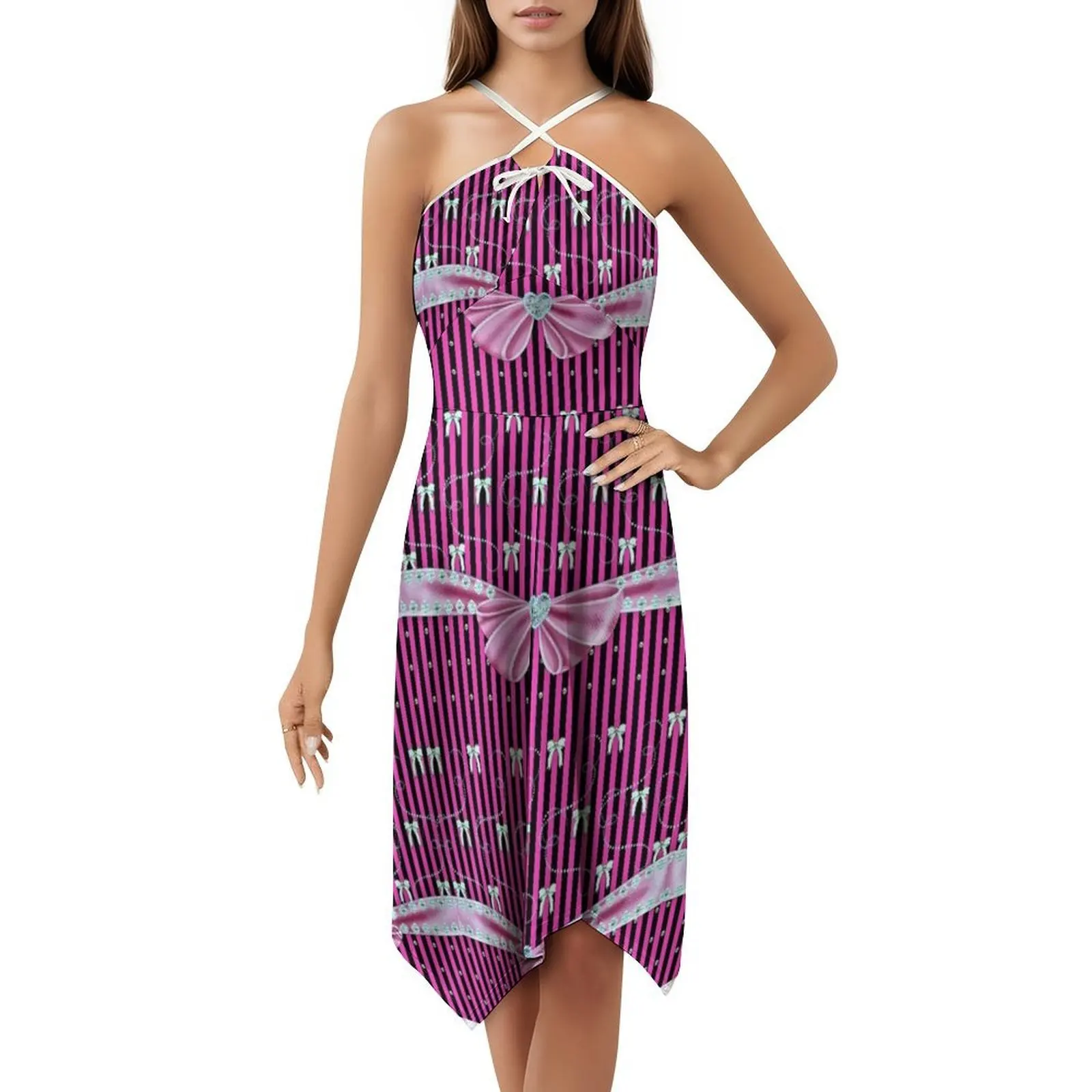 الكمال الباريسي باللون الوردي / الأرجواني فستان بوهو أنيق أنيق لحفلات الزفاف على الشاطئ بفيونكة باريسية وردي جميل