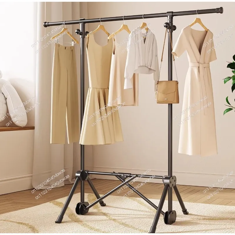 Installation-free Carbon Steel Floor Coat Rack, Bedroom Indoor Simple Folding Drying Rack